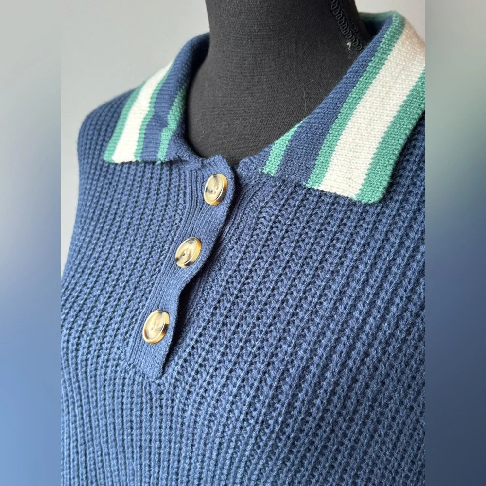 SO Navy Blue Women's Sweater with Striped Collar nwot large - Picture 2 of 8